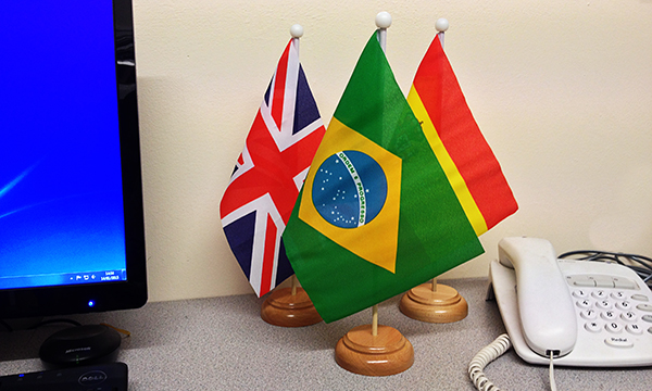 Union Jack Pink Small Flag with Wooden Stand